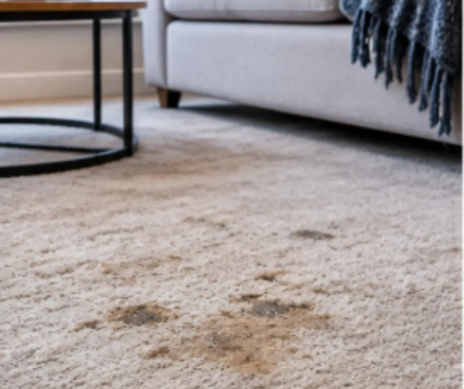 Stained and dirty carpet in a Melbourne home showing the need for professional cleaning.