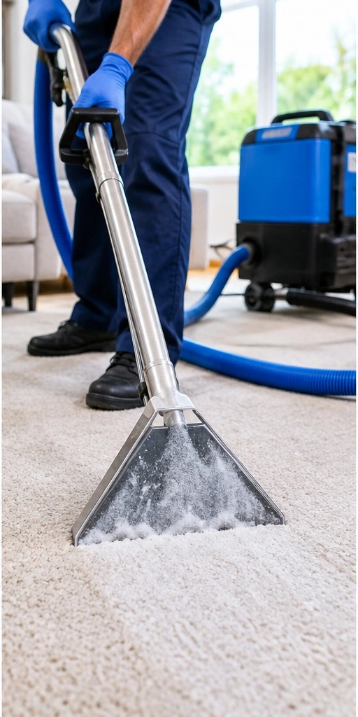 Professional carpet cleaning with equipment in Melbourne